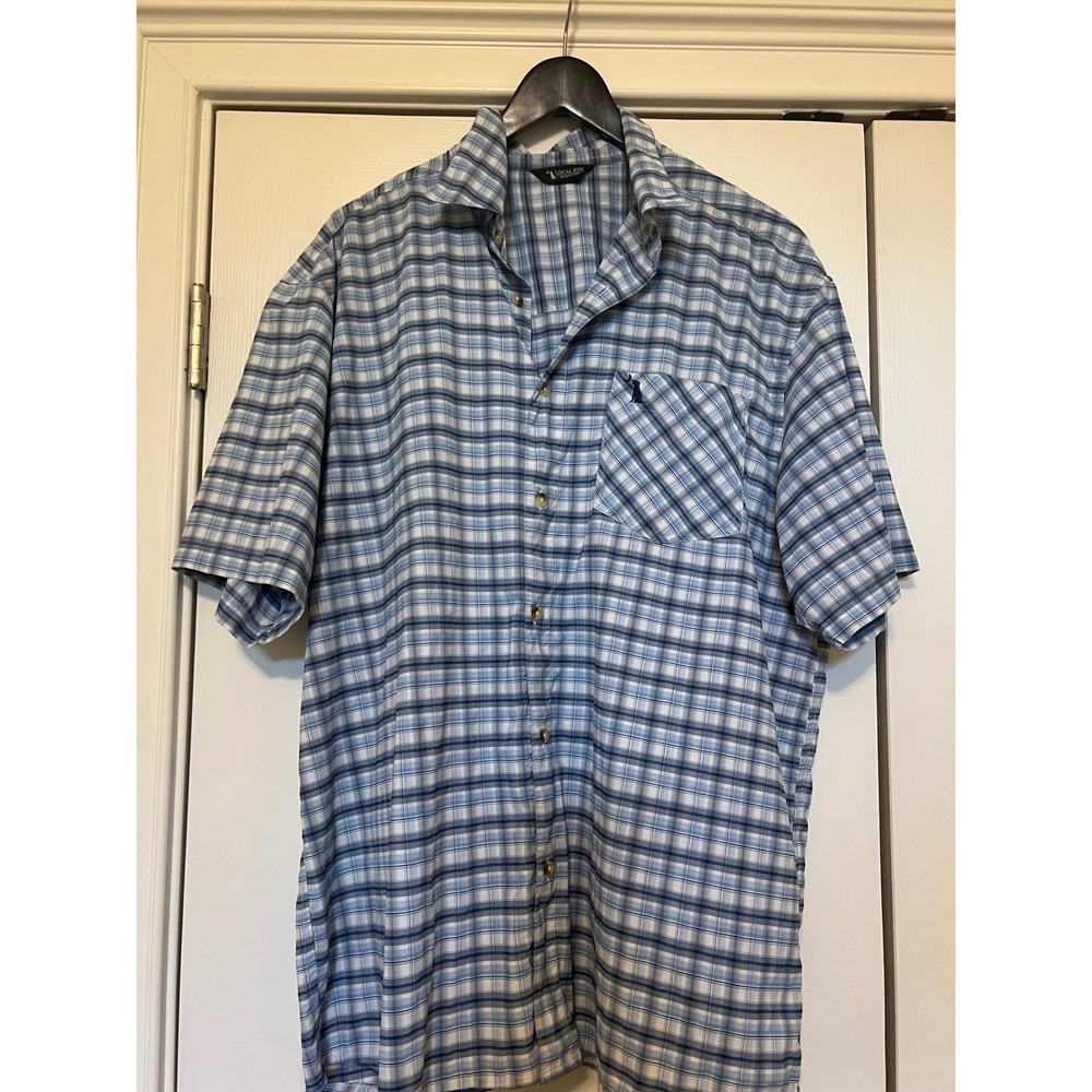 Local Boy Outfitters Mens XL Blue Plaid Short Sleeve Performance Button Down